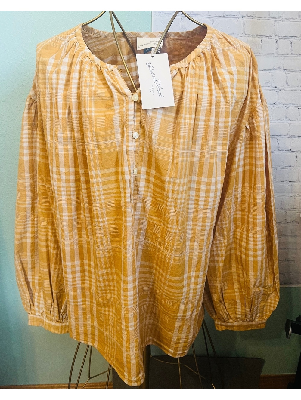 Universal Thread Blouse womens XL balloon popover plaid shirt cotton new